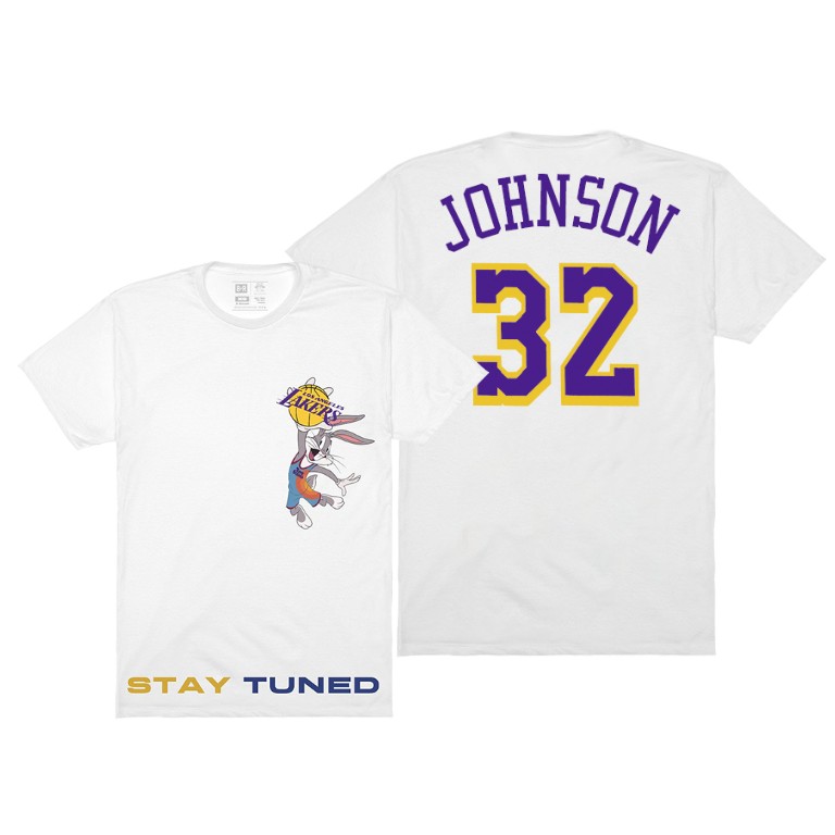 Men's Los Angeles Lakers Magic Johnson #32 NBA Space Jam x Tune Squad BR White Basketball T-Shirt WHU2783GL
